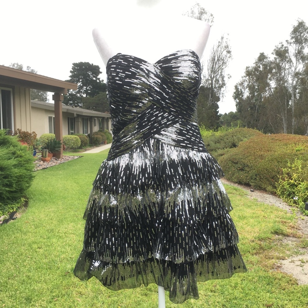 Black and silver sequin mini dress